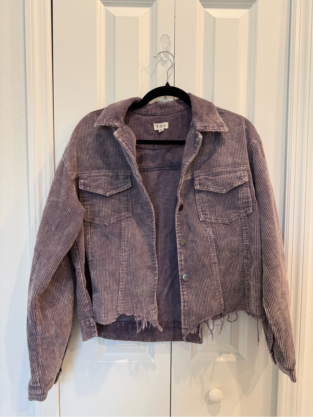 POL Cropped Corduroy Distressed Trucker Jacket - Picture 2 of 5